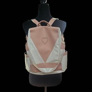 Anti-theft faux leather pink and white backpack purse